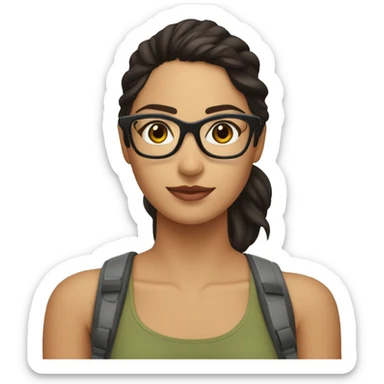 joven morena con lentes con computadora sticker