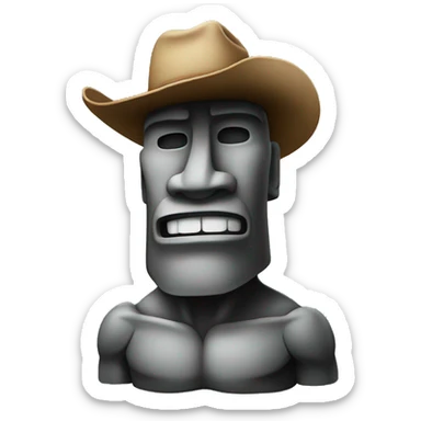 moai flexing muscle with cowboy hat sticker