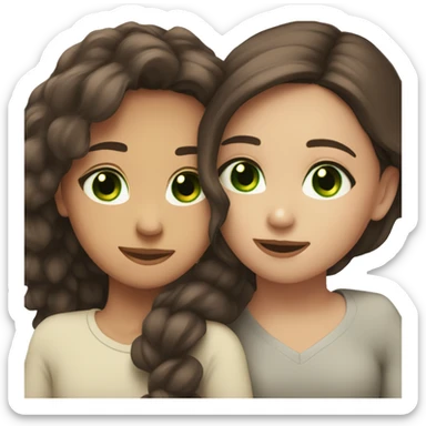 Brunette bffs hugging eachother one with brown eyes one with green eyes sticker