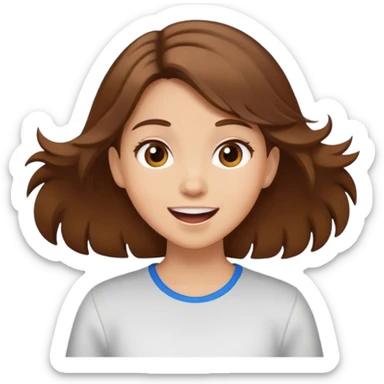 Girl excited with brown hair light skin sticker