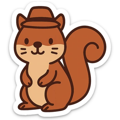 flat toon style squirrel with a hat sticker