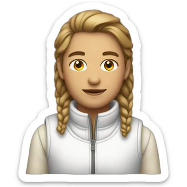 person in white fleece vest sticker