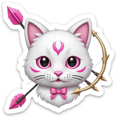 Emoji cat head white emoji with pink bow and arrow sticker