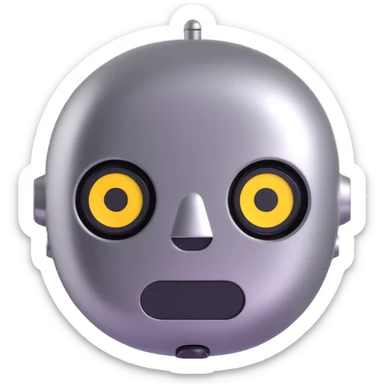 polished minimalistic perfectly round steel robot face, simple clean design sticker