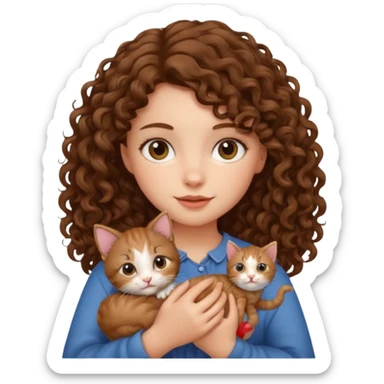 Девушка с кудряшками держит котика  sticker