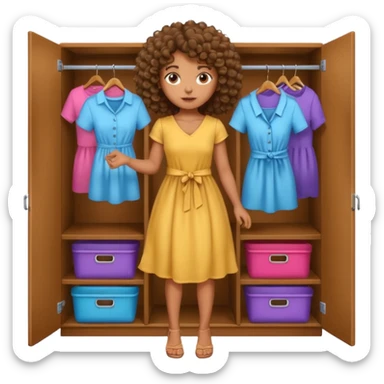 brown girl with curly hair picking clothes from closet sticker