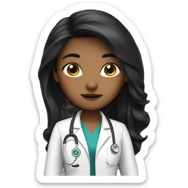 4 girl doctor, black long hair sticker