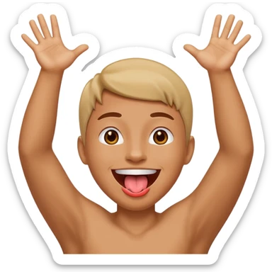 face with tongue out and both arms up sticker