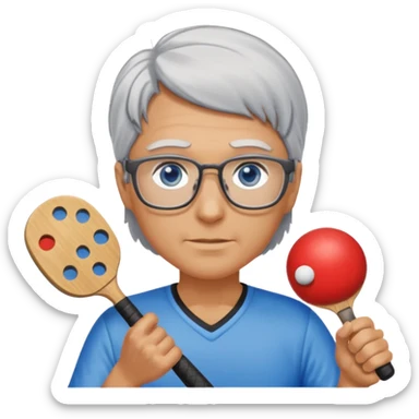 Blue eyes Female shoulder length gray hair and glasses pickleball sticker