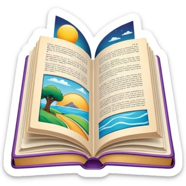 An open book with illustrated graphic novel panels inside sticker