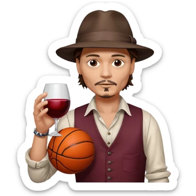 Johnny depp drinking wine with basketball ball in his left hand sticker