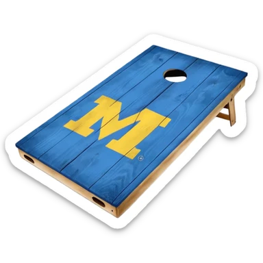 Cornhole board blue and yellow with Michigan “M” sticker