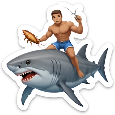 The rock riding a shark while eating a cockroach  sticker