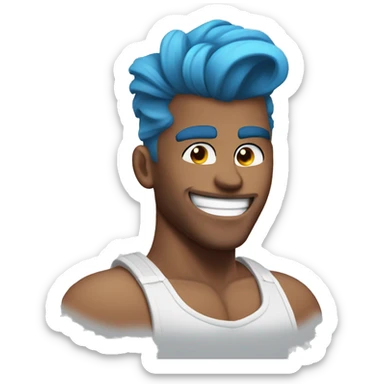 Scar on face blue hair updo white muscle man smiling sticker