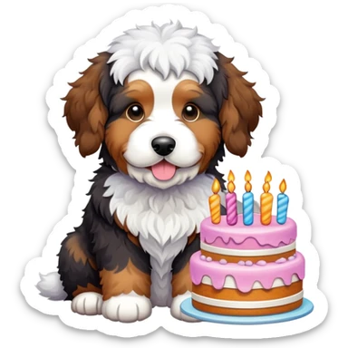 Merle bernedoodle with cake sticker
