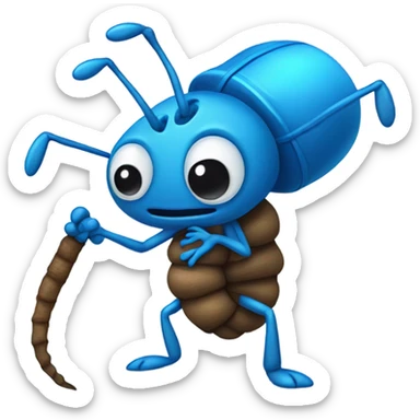 embarrassed ant holding a blue bindle  sticker