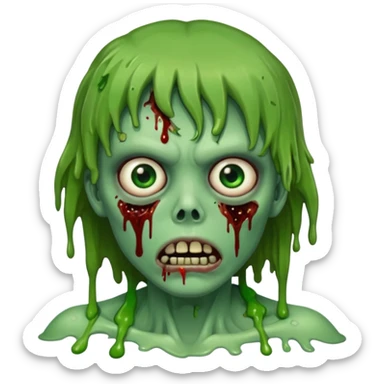 zombie slime youthful face, messy brown fringe, sticker