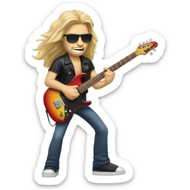 Caucasian man with long hair with sunglasses on playing electric guitar sticker