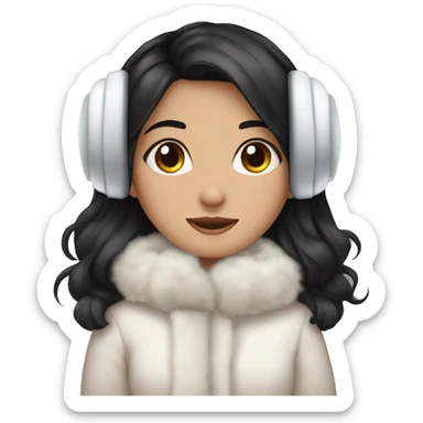 Winter girl black hair cozy earmuffs  sticker