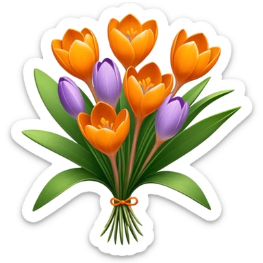 luxuriant, bouquet Crocus Orange, stem, leaf sticker