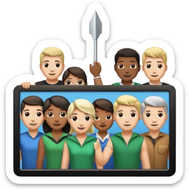 arrow going from one figure to a group of people sticker