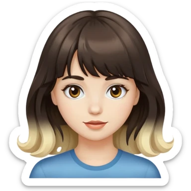 Wavy girl with bangs, dark brown hair with one blonde streak in her bangs, and white skinned girl sticker