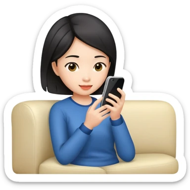 asian woman is playing mobile phone on the sofa  sticker