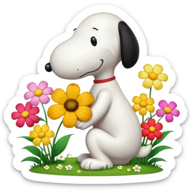 snoopy kissing flowers sticker