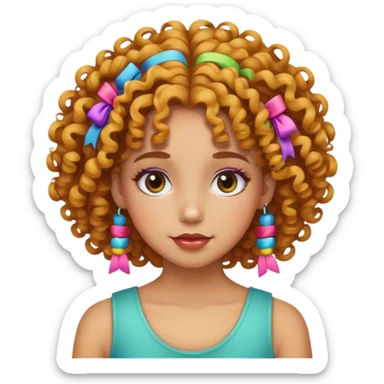 girl with curly hair and colorful barrettes sticker