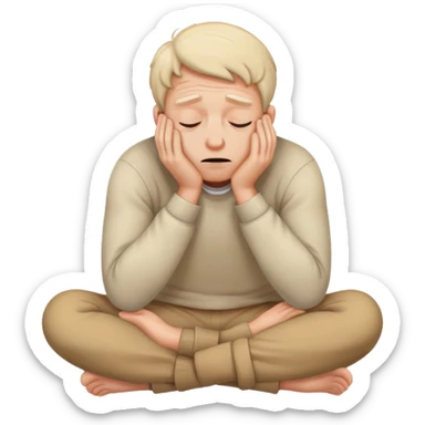 Scared man sitting curled up on himself, hidding his eyes sticker