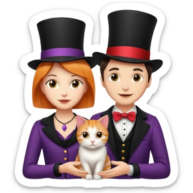 magician couple and their pet cat sticker