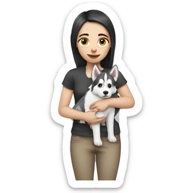 Pale girl holding a husky sticker