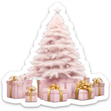 Light pink Christmas gifts under a white Christmas tree  sticker