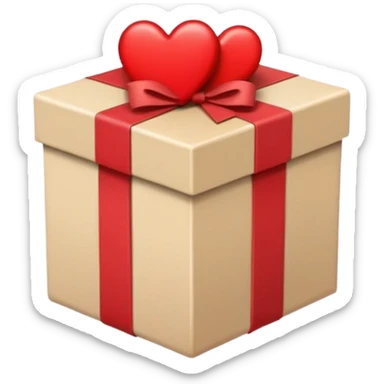 caja de regalo color roja, con un corazon marrón y una prenda de mujer beige sticker