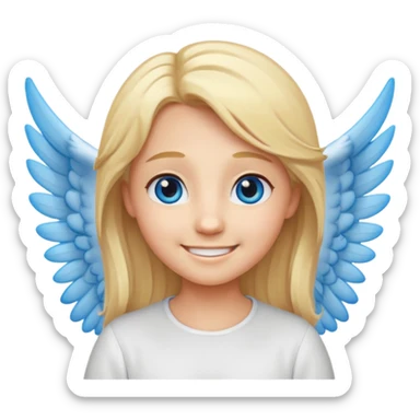 angel emoji blonde hair, blue eyes and smiling, larger wings with darker outline on them and bigger smile and more smiley eyes sticker