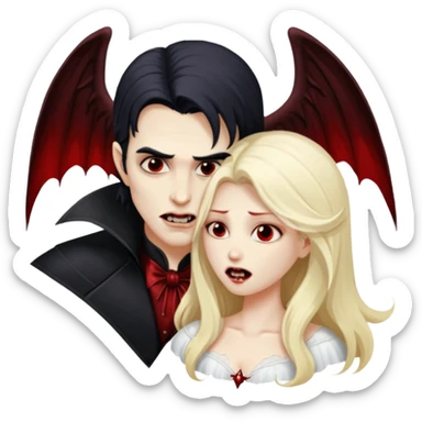 Vampire man biting angel woman sticker