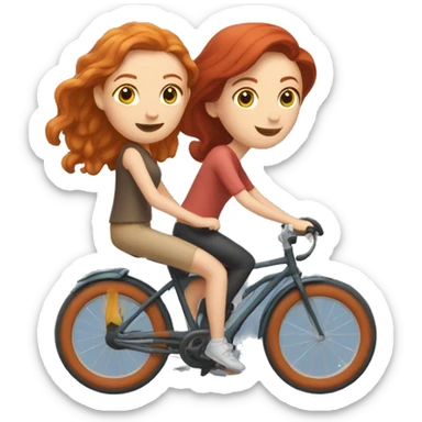 Brunette girl and a redhead girl riding bikes sticker