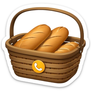 Create an emoji representing empty carbohydrate stores: depict a nearly empty bread basket with only a few crumbs left, overlaid by a fading low-battery symbol to signal depleted carb energy. sticker