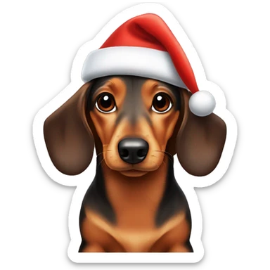 Daschund with a red Santa hat on sticker