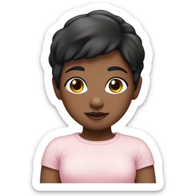 girl with baby pink shirt and white skin and black short hair sticker