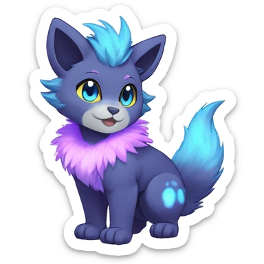 Anthro Fluffy Cool Cute Magical Elemental Shiny Colorful Neon Vibrant Colors Sparkle Kemono-style Chibi Fantasy-Animal-Fakémon-Pokémon-Hybrid Fur Sona Aesthetic Full Body sticker