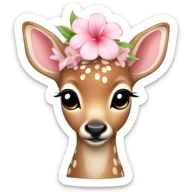 A sweet baby deer with a light pink tropical flower on her head  sticker