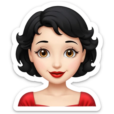 Do not change the face I already created, I want her with Betty boop face and black hair saying happy hello sticker