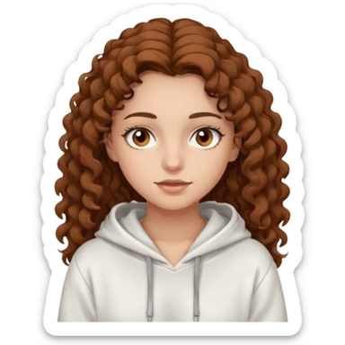 Una ragazza con una felpa semplice bianca,ha gli occhi marroni,i capelli marroni  , c’è gli ha lunghi e ricci  e ha le ciglia lo stile dell immagine deve essere semplice sticker