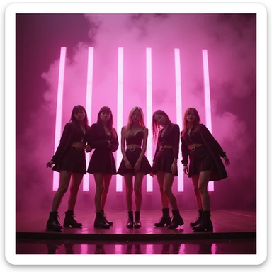 photorealistic Blackpink group photo, stage performance, pink and black lighting, energetic K-pop vibe sticker