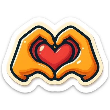 heart hands icon, hands forming a heart, bold outlines, vintage sticker look sticker