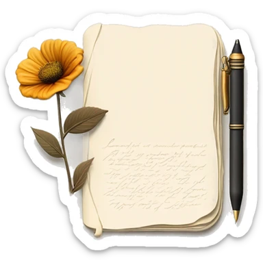 poet's diary with a pen and an old flower sticker