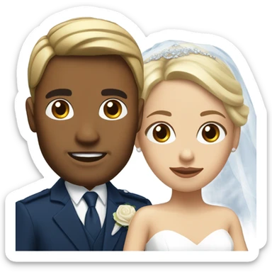 Puerto rican beard short hair with blue hat and navy blue suit getting Married with blond long hair girl with white  wedding dress  sticker