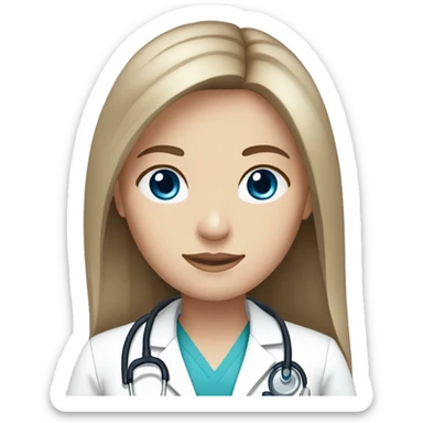 Doctor, female, long brown straight hair, blue eyes, white skin sticker