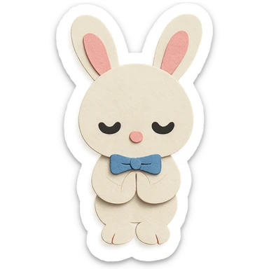 white bunny bowing politely with paws together, paper-craft style, eyes solid and clear sticker